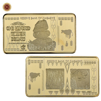 方型镀金币币热卖跨境津巴布韦100万亿金色方形镀金块收藏币wr558431