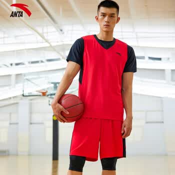 安踏(anta)运动套装男2023夏季新款吸湿速干球衣冰丝背心五分裤两件套