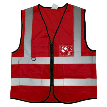 保拉(paola) 反光背心拉链多口袋反光衣荧光红色警示环卫施工执勤 多