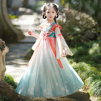 盛束古风女装儿童小学生汉服女童夏季薄款中国风中大童古装2023女孩唐