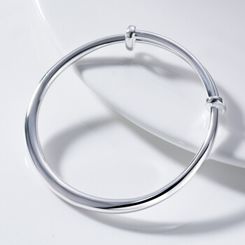 s999足银光面推拉银手镯简约男款镯子送父母女友闺蜜节日礼物光面推拉