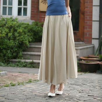 棉麻半身裙长裙文艺夏季半身裙新款女装棉麻韩版大摆裙文艺范半裙米
