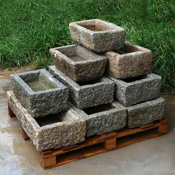 凌曦老石槽流水石头鱼缸造景石缸花盆水景庭院户外水缸养鱼装饰摆件