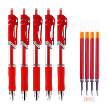 网红款按压按动笔笔芯05mm黑色速干学生刷题签字批发中性笔君诚红色