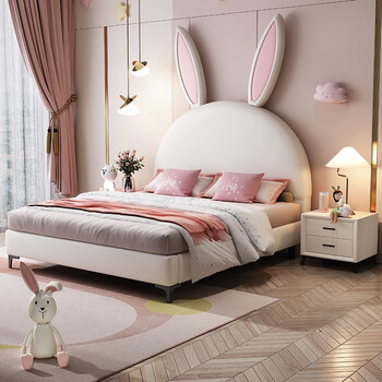 冬升儿童床兔子耳朵床15米少女公主网红床单人女童床12米儿童房女孩