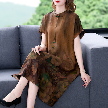 香云纱连衣裙女2023夏季新款高端真丝桑蚕丝裙子 图片色 l【图片 价格