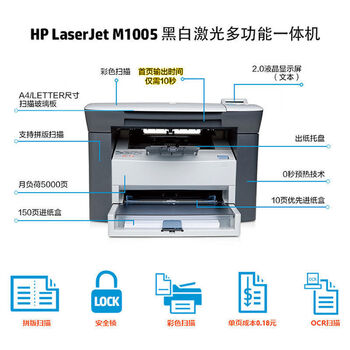 全新hp惠普m1005mfp激光多功能一体打印机复印扫描黑白家用办公a4戴心