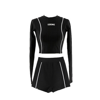 诚清韩国ins风分体平角裙式泳衣女清新学生保守遮肚显瘦度假温黑色m85