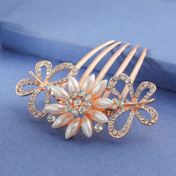 翡宇婚礼喜婆婆头花珍珠发梳后脑勺发卡盘发插梳丸子头卡子发夹复古发