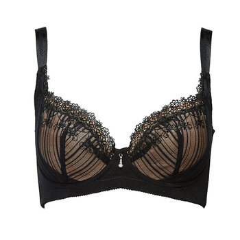 贝佳人薄款文胸女深v聚拢调整型胸罩大胸显小侧收副乳内衣黑色75e