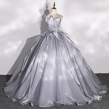 独唱演出服美声气质奢华年会高端钢琴演奏主持艺考晚礼服 银灰色 m