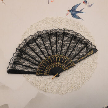 随身流苏小竹扇扇子古风折扇中国古典工艺复古道具经典薄纱黑扇塑料柄