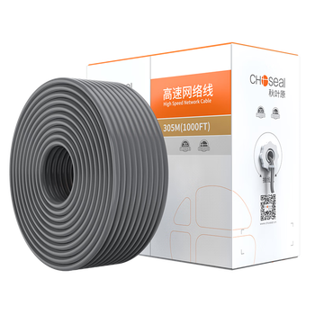 秋叶原(CHOSEAL)六类千兆网线 CAT6类铜线芯 非屏蔽工程家装装修视频安防监控箱线 灰色 305米 QS2636A