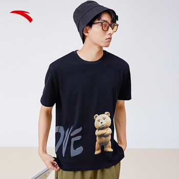 安踏泰迪熊联名丨短袖t恤男2022夏季印花宽松休闲针织衫上衣 ac1601