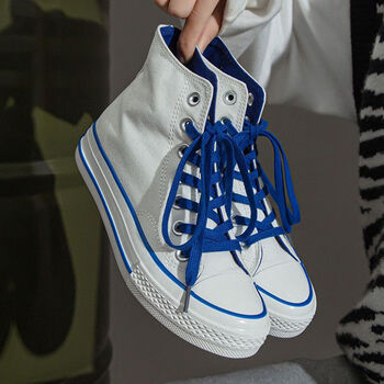 回力新款春季克莱因蓝帆布鞋女子ins学院风复古森女系学生小白鞋白色