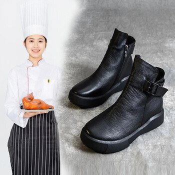 冬季鞋加绒防滑耐磨专用鞋防水防油高帮保暖厨师工作鞋黑色薄绒款35