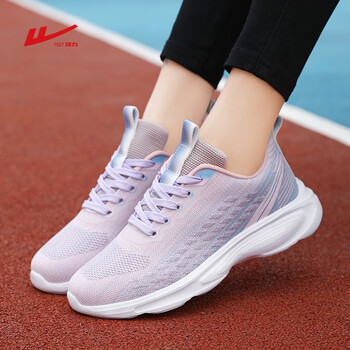 回力女鞋低帮飞织舞蹈鞋学院风立定跳远学生中考体育鞋减震运动鞋灰粉