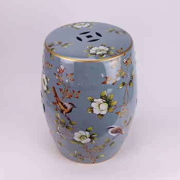 荣窑坊景德镇彩花花鸟陶瓷凳子中式鼓凳凉墩化妆凳换鞋凳现代家居装饰品 RYYL18-A 高45cm直径36cm