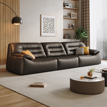 点缀 意式极简约真皮沙发 小户型三人位头层牛皮直排高档轻奢皮艺沙发