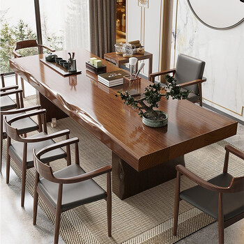 欧迪路现代简约实木会议桌办公室办公桌新中式禅意茶桌茶台长条桌会议