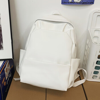 防水耐脏pu皮质书包女大学生高级感小众皮背包大容量电脑包双肩包白色