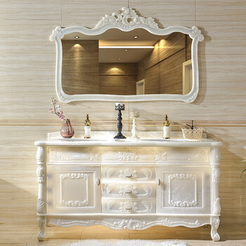 帝诗涵欧式浴室柜组合卫生间全玉石一体盆落地轻奢卫浴柜洗脸盆洗手盆