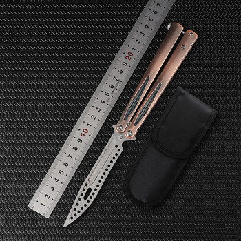 鬼爪 蝴蝶甩手刀练习刀 精全钢随身初学者训练习小刀工具 铜色