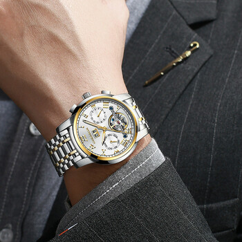 路易爵伦(louie juelen)男士机械手表全自动夜光日历防水陀飞轮商务