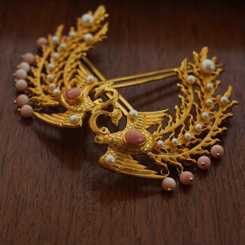 莱杉镀金凤凰珍珠发簪发钗步摇汉服新娘头饰饰品款式送朋友礼物凤凰