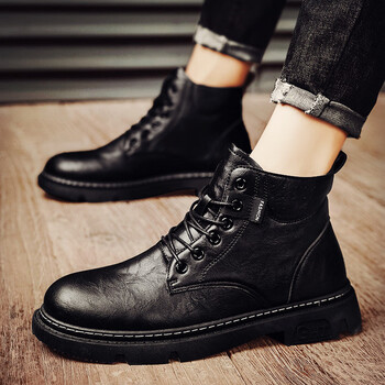 鸿星尔克马丁靴男士英伦风高帮皮鞋男鞋春季2023新款复古中帮雪地工装
