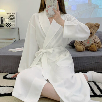 可爱学生简约晨袍纯色家居服全棉浴袍睡袍2228ab纯色睡袍白色女款m