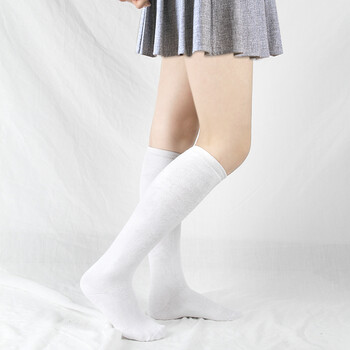 袜韩国高筒半截长袜潮纯色加厚毛圈白色1日系纯色条纹及膝小腿袜1双
