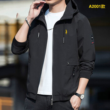 保罗外套男大码夹克连帽休闲男上衣茄克男外衣男春秋新款衣服 黑色连