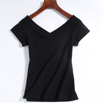 网红女款衣服低胸性感短袖tt体恤主上镜直棉质前后鸡心大v领打底衫露