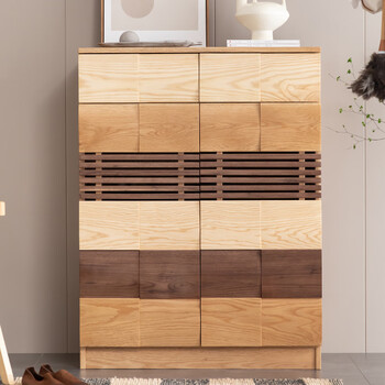 布朗托buurnnto鞋柜门口多层实木日式格子风客厅入户玄关柜黑胡桃橡木