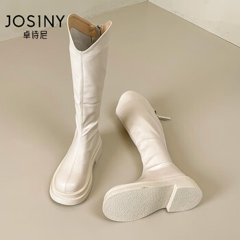 长靴子米白36>卓诗尼(josiny)显腿直长筒骑士靴子女厚底2023年新款秋