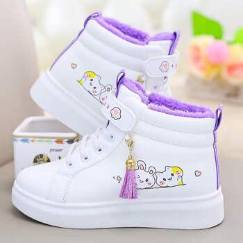 加厚保暖鞋女童新款运动鞋儿童鞋子冬天穿的可爱高帮鞋华y208白紫30码