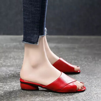 凉拖鞋女外穿学生韩版女拖鞋新款夏外穿时尚女凉鞋中跟半拖鞋红色34