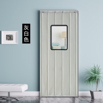 冬季加厚保暖防寒挡风商用商场隔音皮革门帘 灰白色 120*210三层棉毡