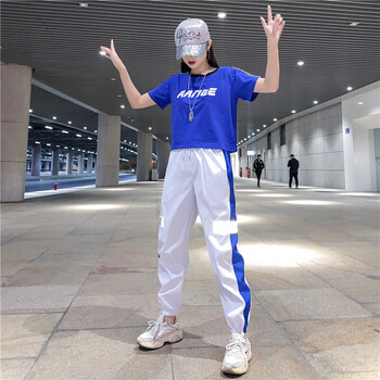 鬼步舞夏季2021年新款网红休闲运动套装女潮牌时尚嘻哈宽松两件套