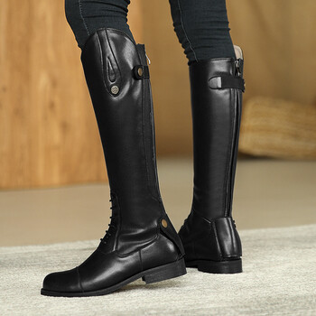 马术靴女女长筒靴女不过膝2022年高筒马靴骑士靴粗腿骑马靴黑色单里34