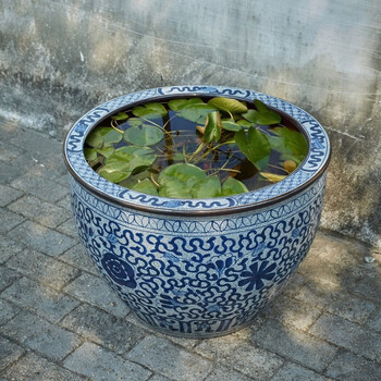 示优景德镇青花瓷鱼缸特大号庭院门海大型睡莲缸荷花盆缸老式大水缸