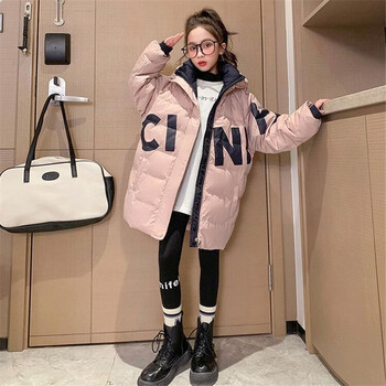潞语女童冬装加厚棉服515岁韩版小女孩休闲时髦棉衣初中生中长款棉袄
