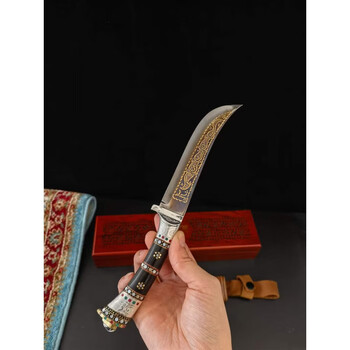 禧班威英吉沙小刀新疆手工刀收藏送礼靴子造型银柄银柄镶嵌牦牛角和