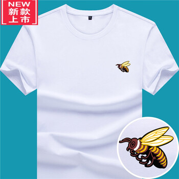 国际品牌男装短袖t恤男圆领色半袖打底衫丝光棉印花小蜜蜂中青年韩版