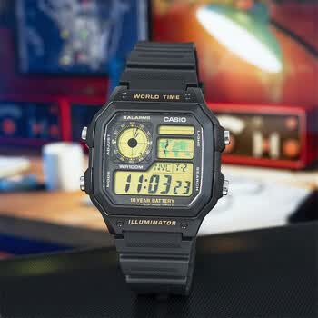 卡西欧(casio)casio复古多功能不锈钢表带运动电子男表ae-1200whd-1a