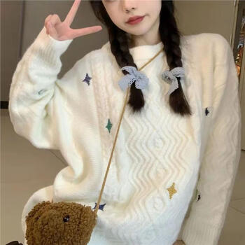 ebrukmare女装针织衫2022秋冬季新款温柔日系可爱软糯毛衣女白色舒适