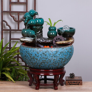 水缸家用 陶瓷鱼缸 养鱼水缸 创意陶瓷鱼缸自动循环流水摆件 客厅小型