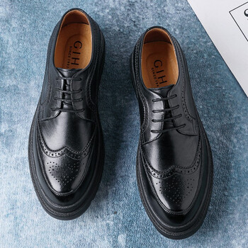 杰豪giho布洛克男鞋英伦皮鞋男士头层牛皮鞋系带透气舒适百搭鞋子男o