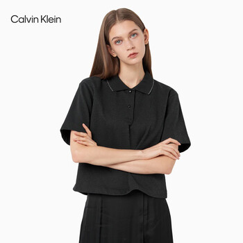 ckjeans女装翻领时尚刺绣logo简约短袖polo衫j214732beh黑色xs